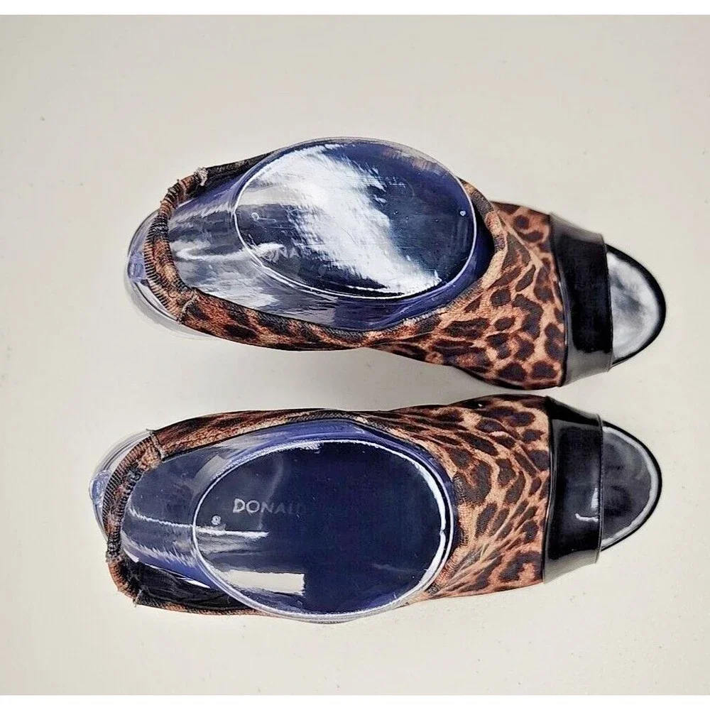 Donald J Pliner Mink Slingback Sz 8 Leopard Print Patent Leather Peep Toe Heel